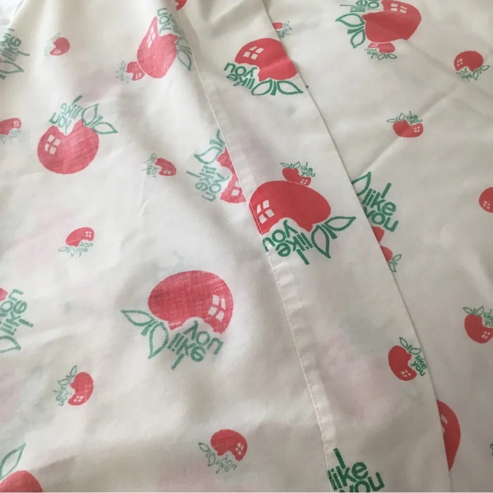 Sears Twin Top Sheet I LIKE YOU Apple Vintage 1974 67 x 94” MFG FLAW
